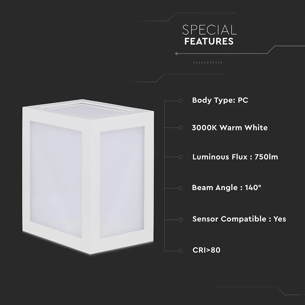 12W LED Wall Light IP65 White Body 3000K