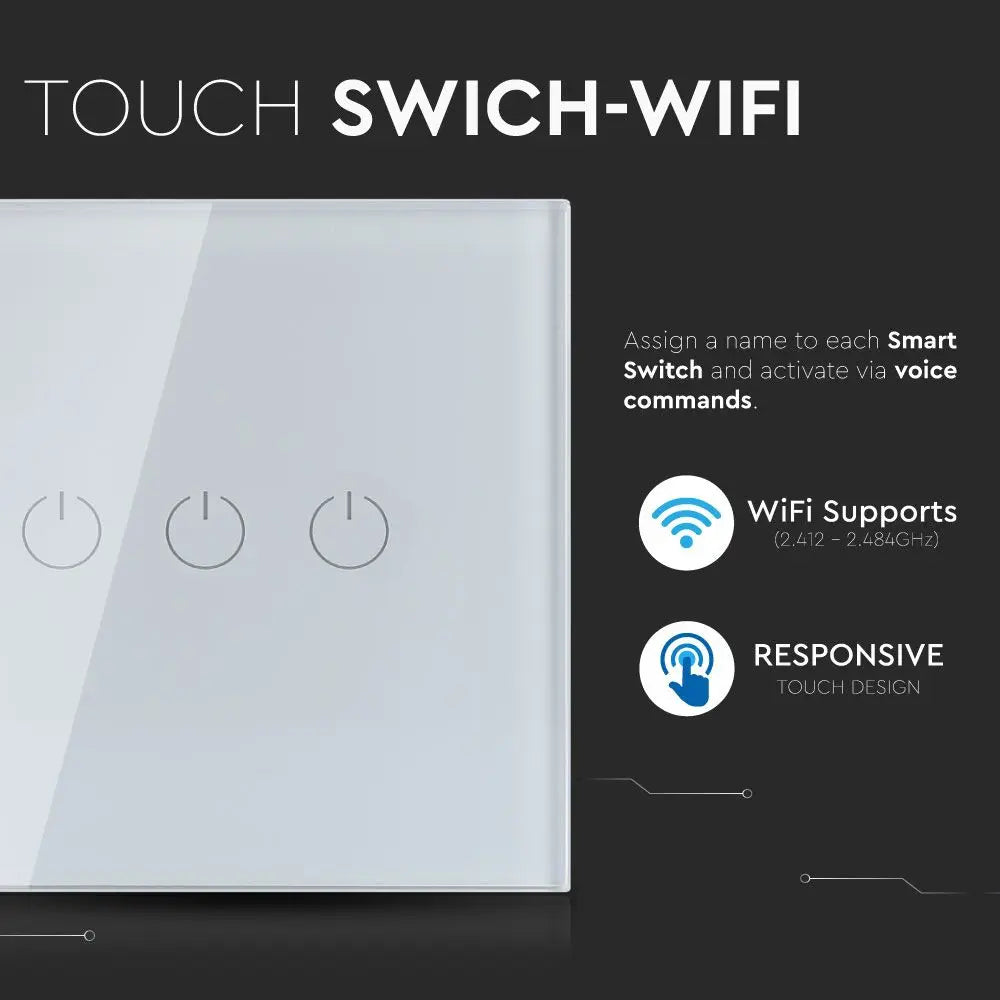 Wi-Fi Touch 3 Way Switch Amazon Alexa & Google Home Compatible White