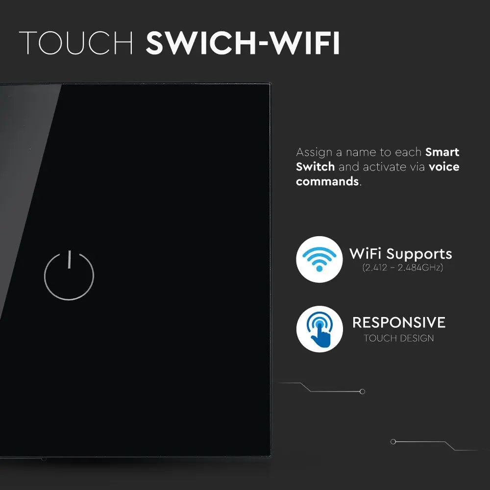 Wi-Fi Touch 1 Way Switch Amazon Alexa & Google Home Compatible Black