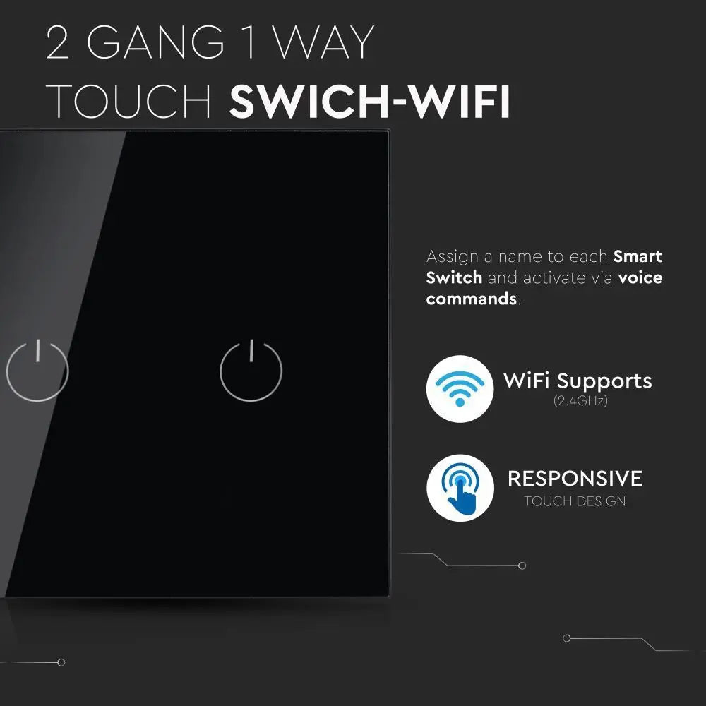 Wi-Fi Touch 2 Way Switch Amazon Alexa & Google Home Compatible Black