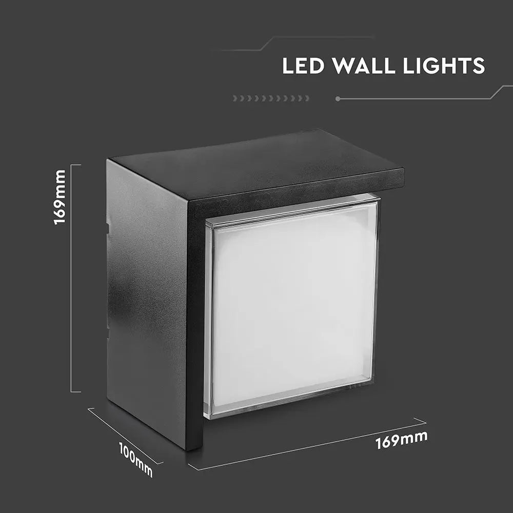 12W LED Wall Light IP65 Sami-Frame Black Square 4000K
