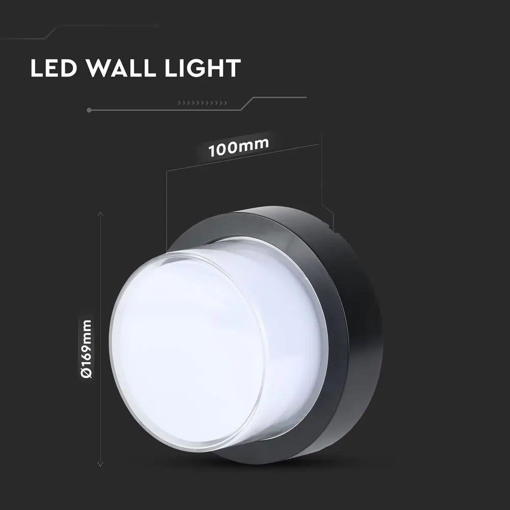 12W LED Wall Light IP65 Black Round 3000K