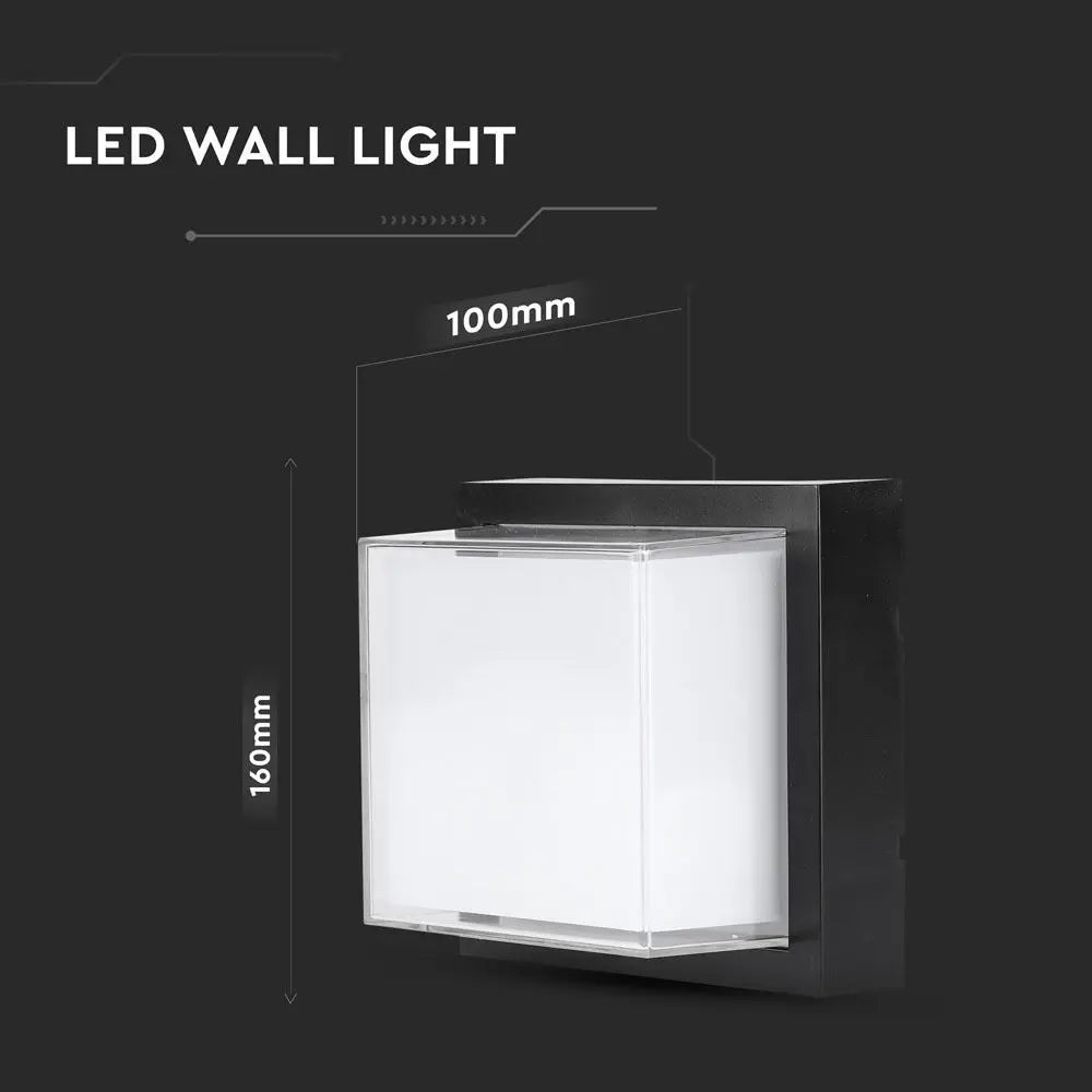 12W LED Wall Light IP65 Black Square 3000K