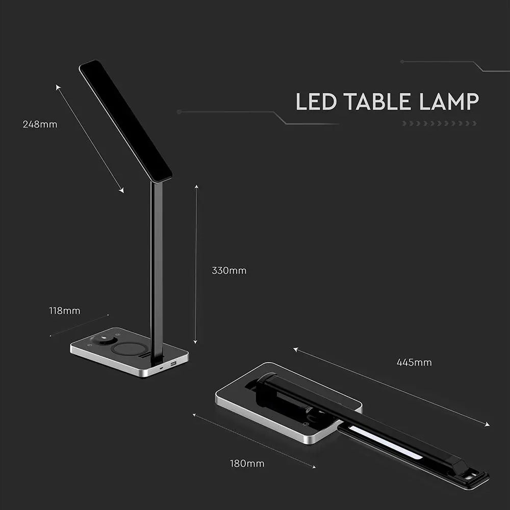 5W LED Table Lamp 3 in 1 Wireless Charger Square Black Body