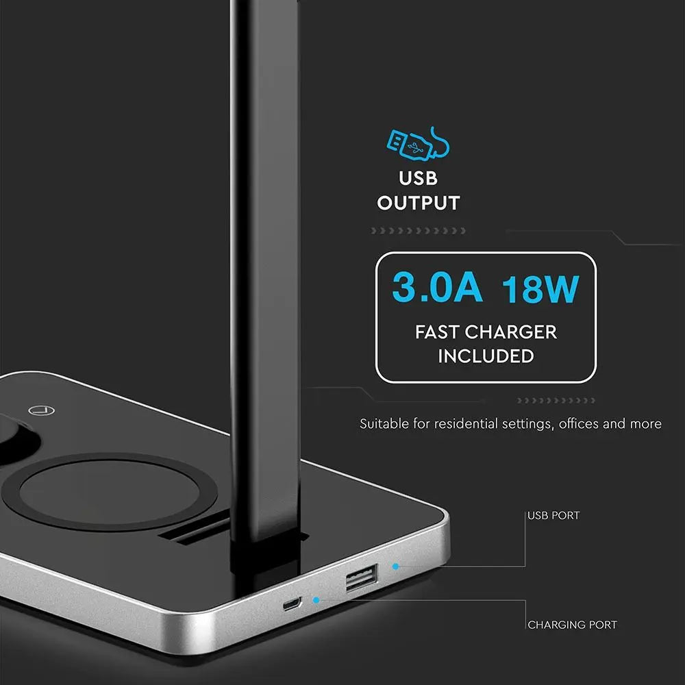 5W LED Table Lamp 3 in 1 Wireless Charger Square Black Body
