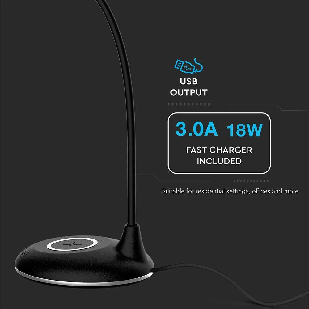 5W LED Table Lamp 3 in 1 Wireless Charger Round Black Body