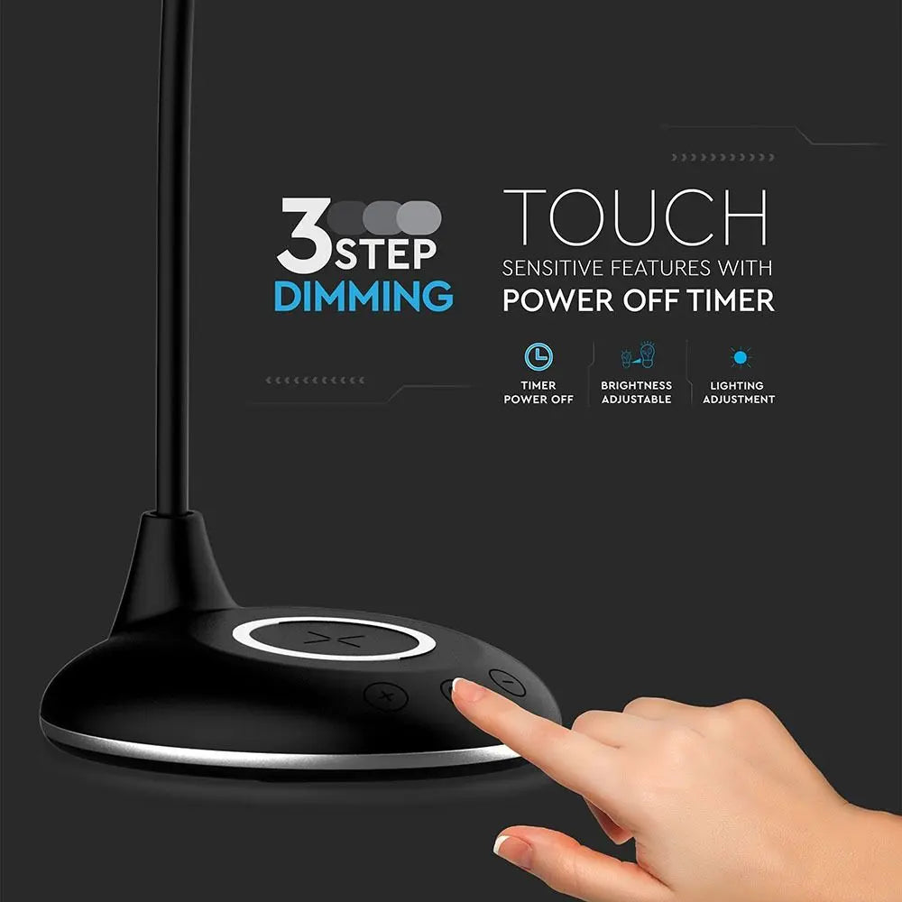 5W LED Table Lamp 3 in 1 Wireless Charger Round Black Body