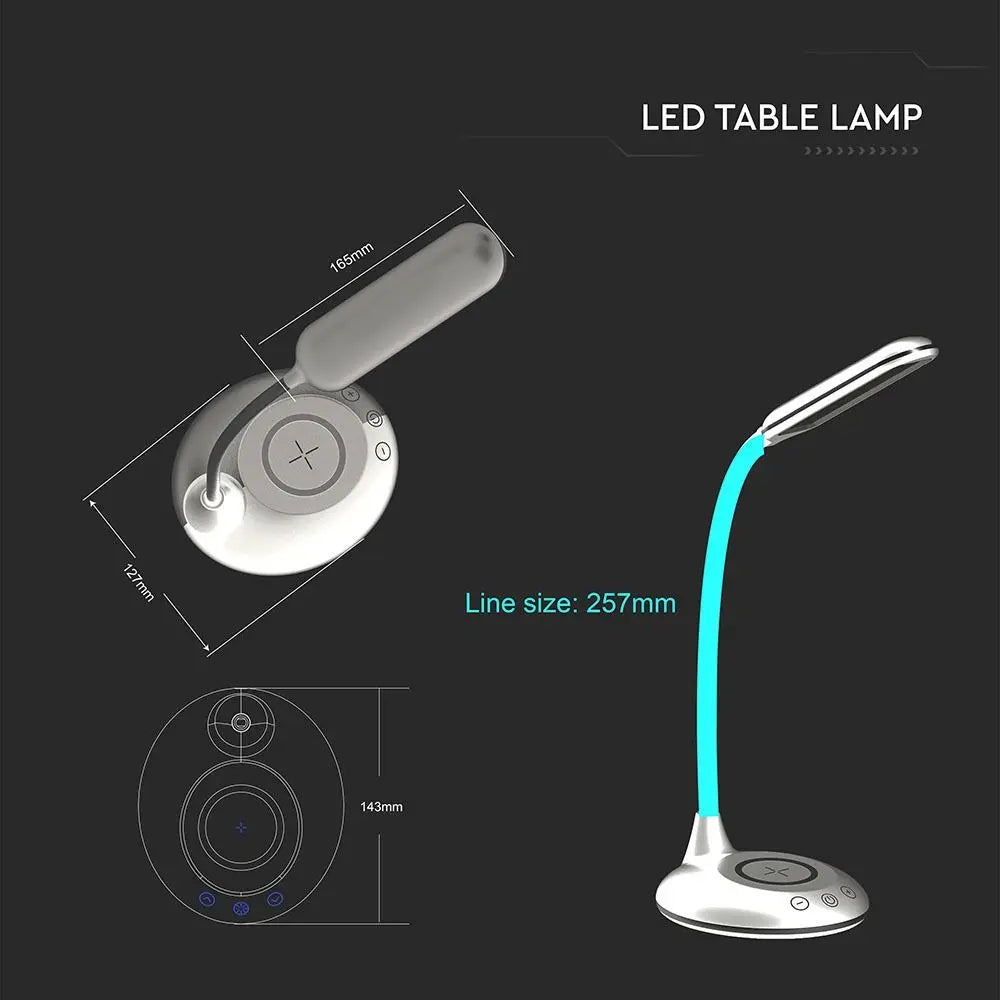 5W LED Table Lamp 3 in 1 Wireless Charger Round White Body