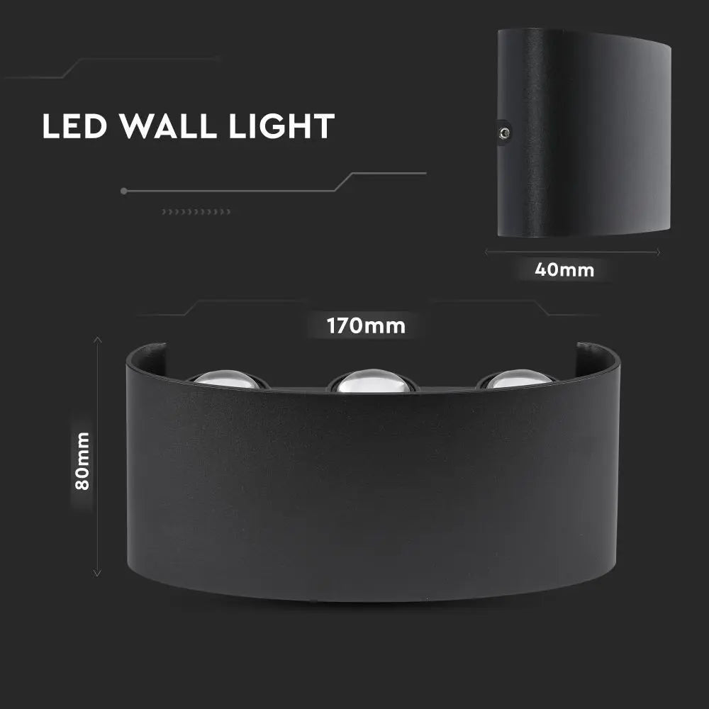 6W LED Wall Light Up/Down Sand Black IP54 3000K