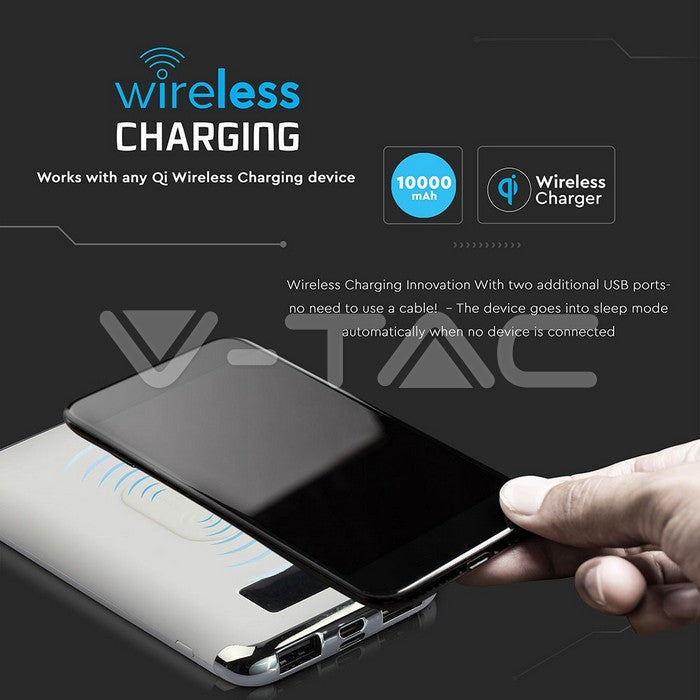 10000mAh Power Bank Display Wireless Charging White