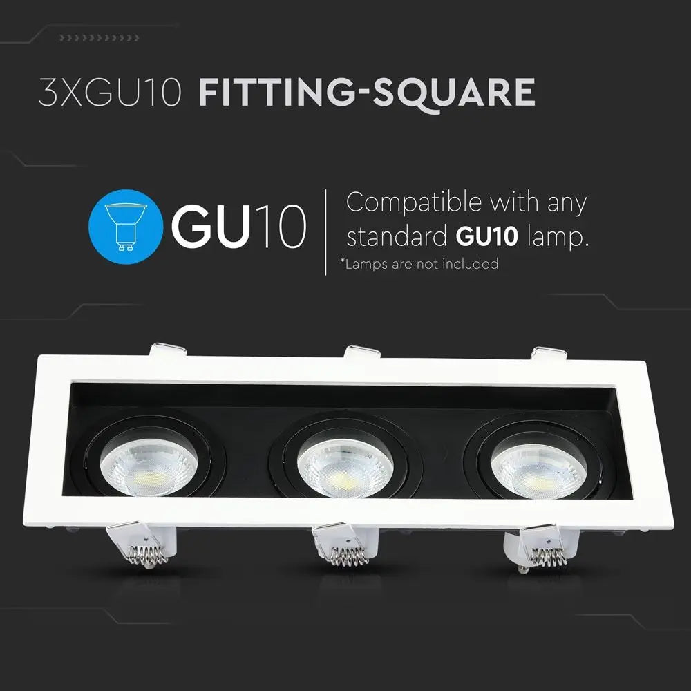 3 x GU10 Fitting Square White, Black