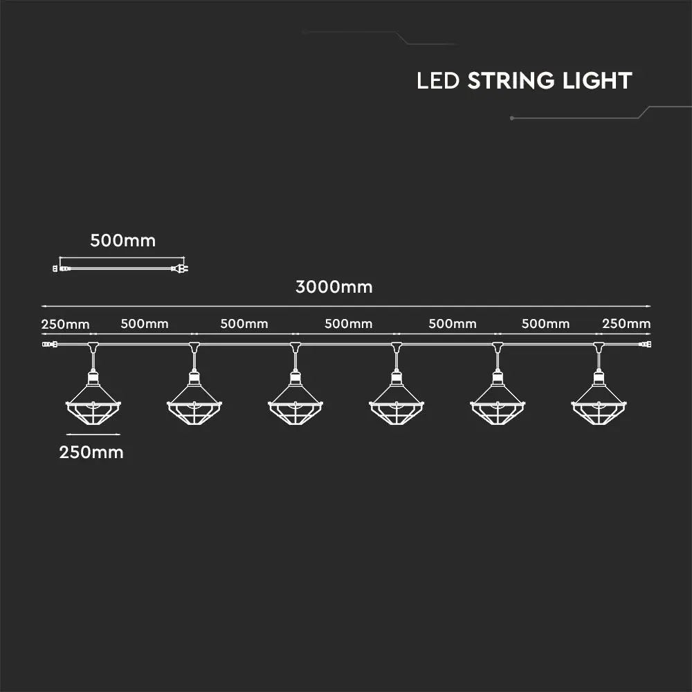 LED String Light 3M 6 Bulbs Matt Rose Gold IP65
