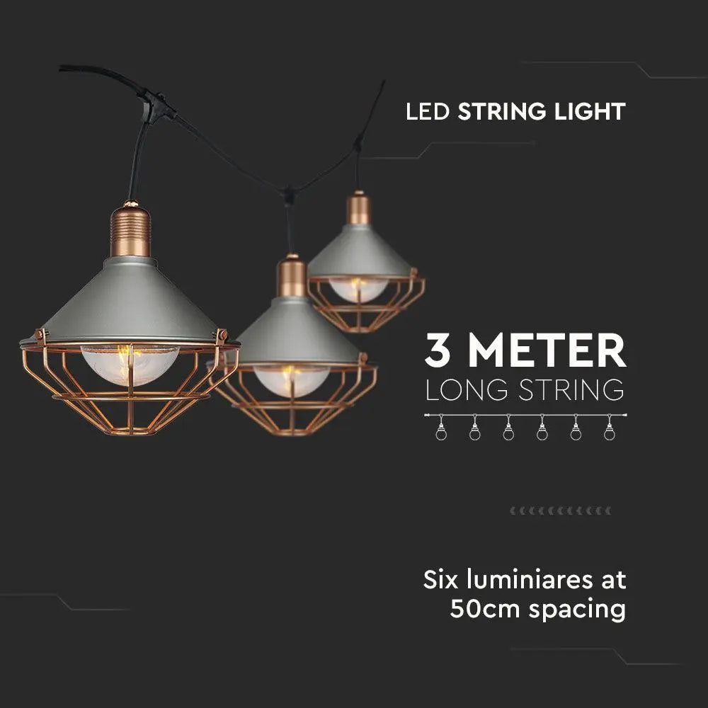 LED String Light 3M 6 Bulbs Matt Rose Gold IP65