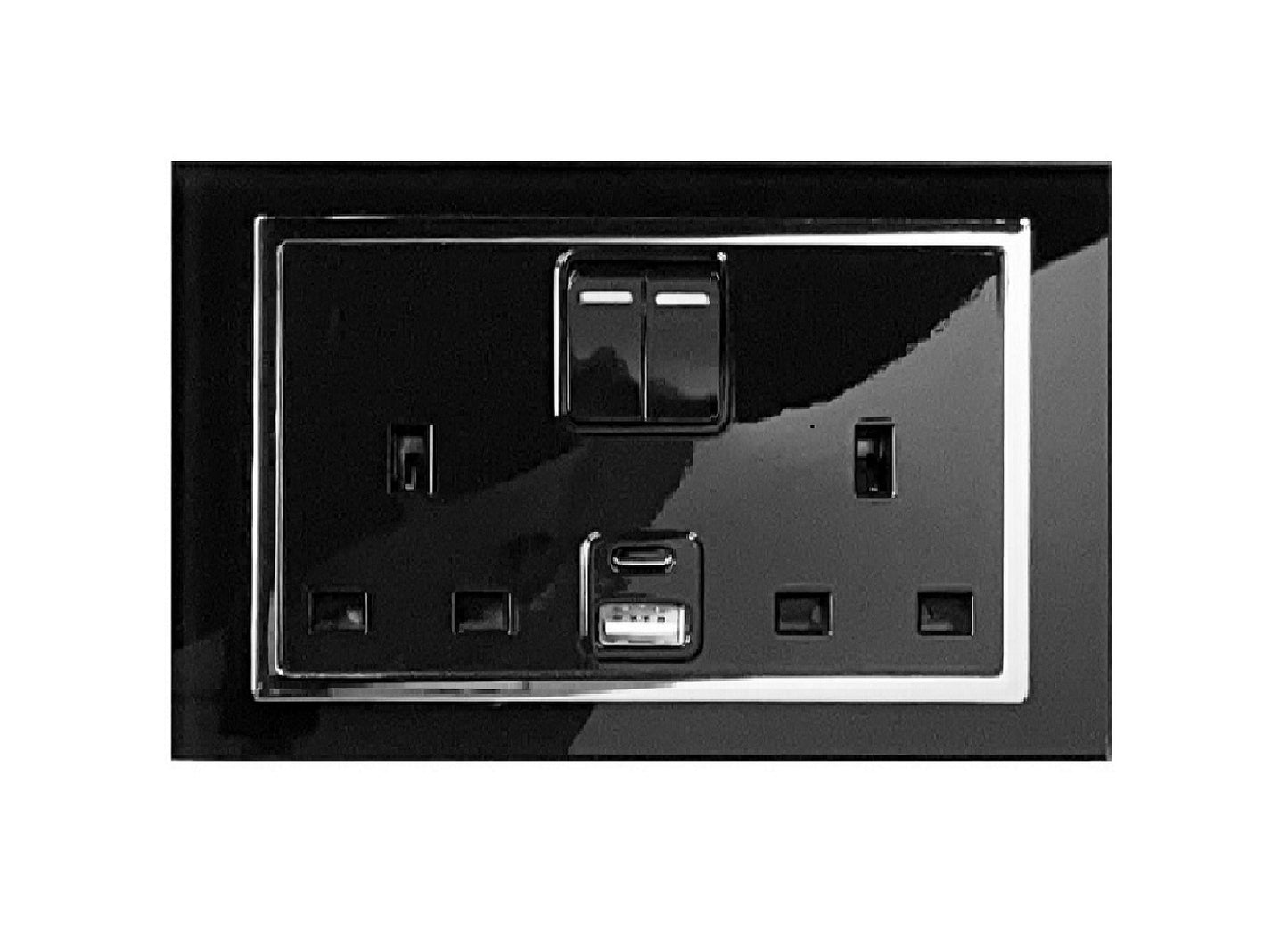 CRYSTAL 3.1A USBC & 13A DP DOUBLE PLUG SOCKET WITH SWITCH BLACK CT